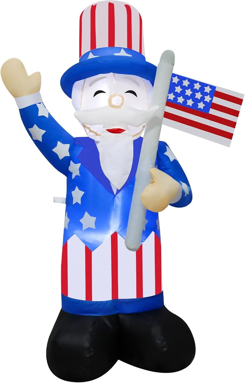 4 Ft Patriotic Independence Day Inflatable Uncle Sam Holding American Flag